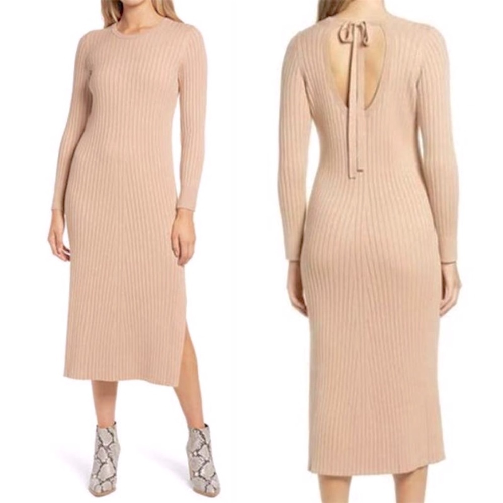 WAYF X Bff Hollie Camel Tan Neutral Long Sleeve Sweater Dress Size Medium